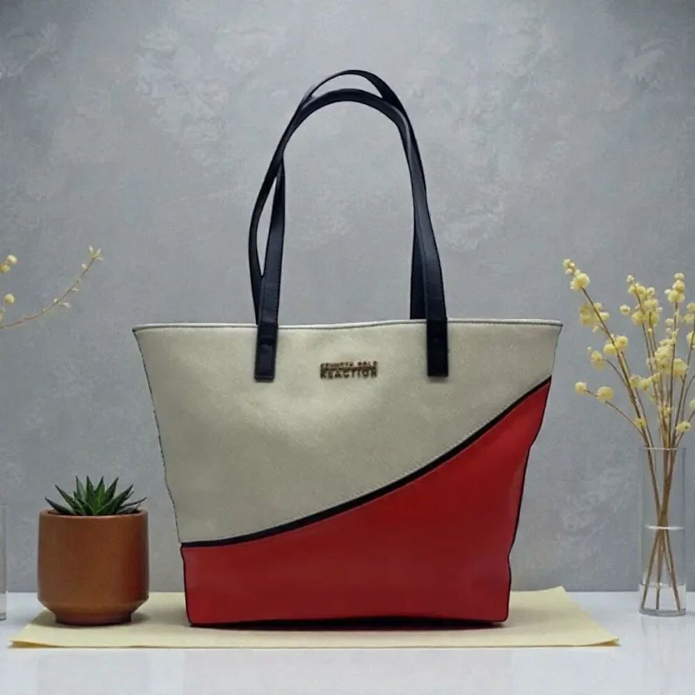 Kenneth Cole Reaction Large Tricolor Tote Bag in Vibrant Red, Cream and Black